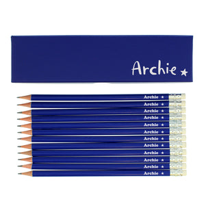 Personalised Star Box and 12 Blue HB Pencils