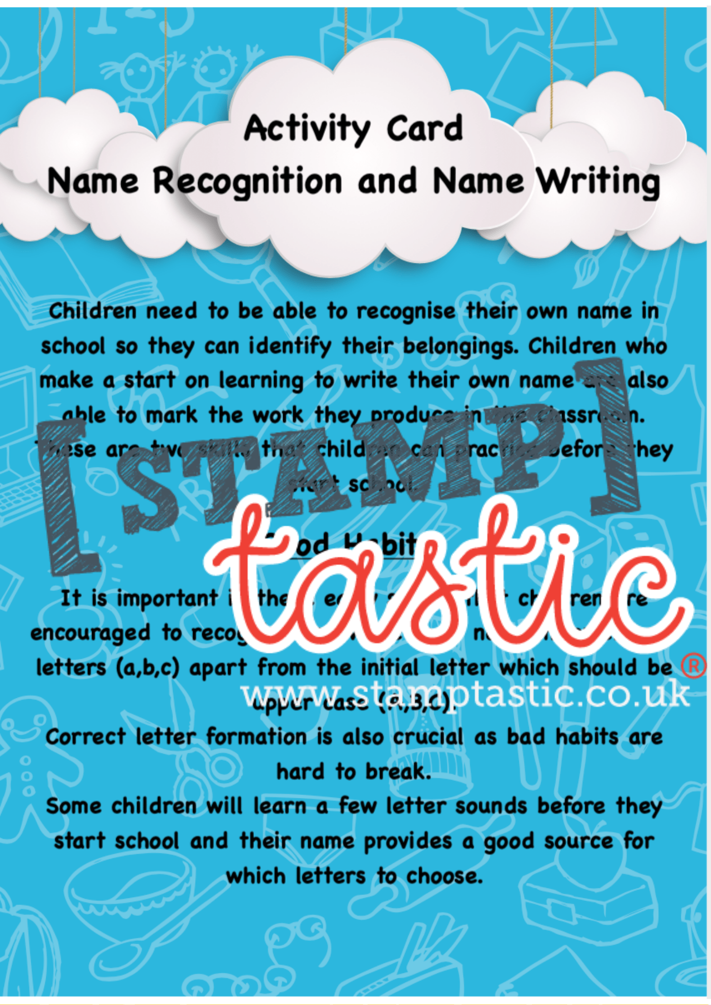 Starting School Free Resource: Name Recognition and Name Writing Activity Card - stamptastic-uk
