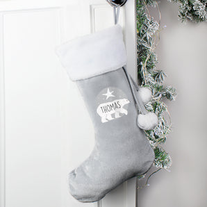 Personalised Polar Bear Luxury Silver Grey Stocking