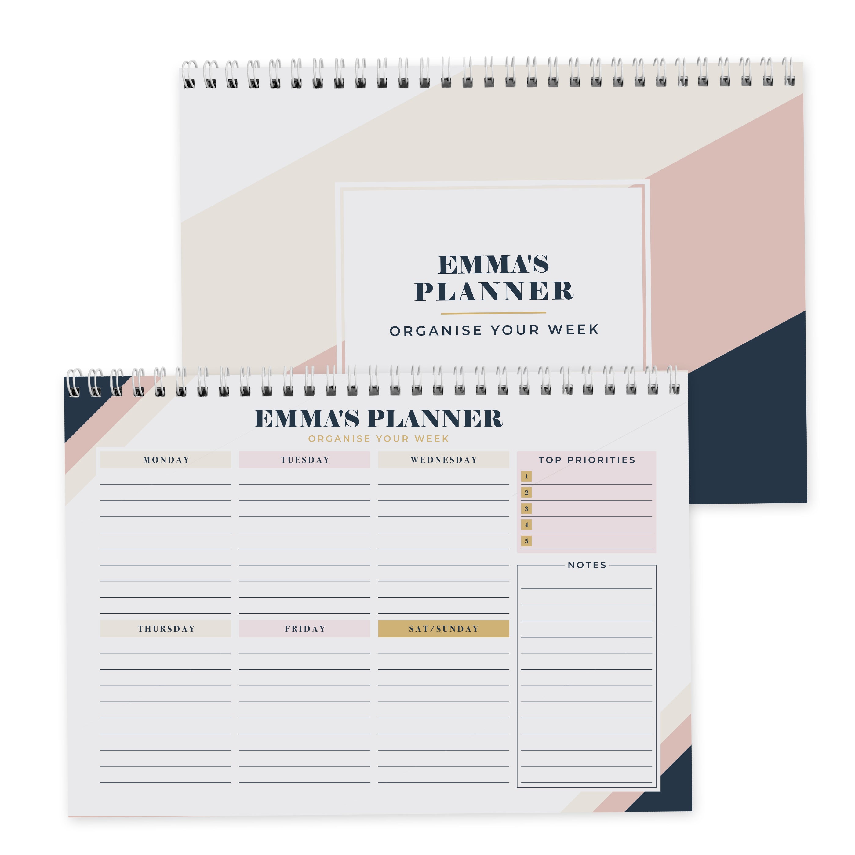 Personalised Navy & Blush A4 Desk Planner