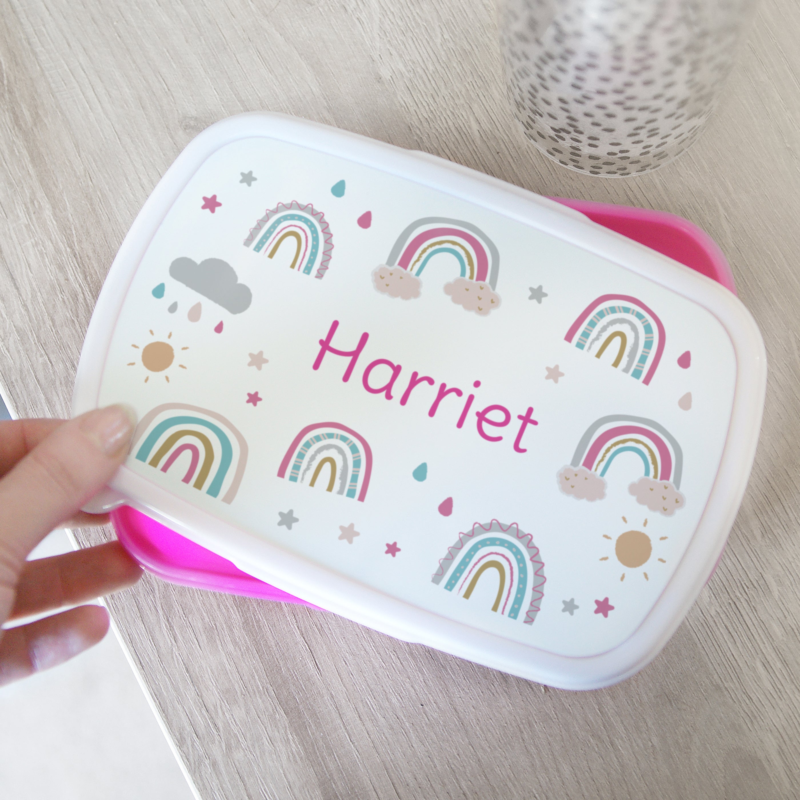 Personalised Rainbow Pink Lunch Box