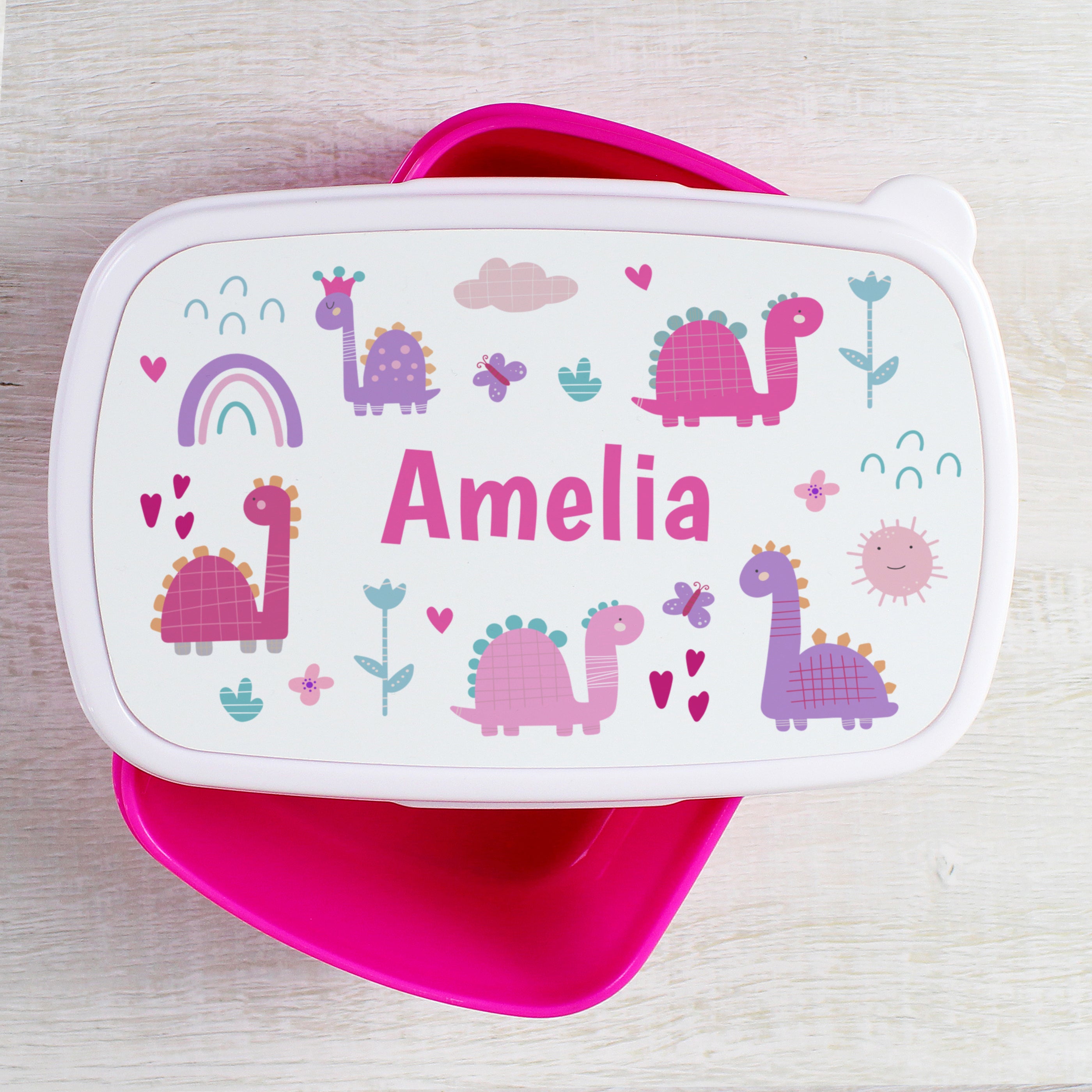 Personalised Dinosaur Pink Lunch Box