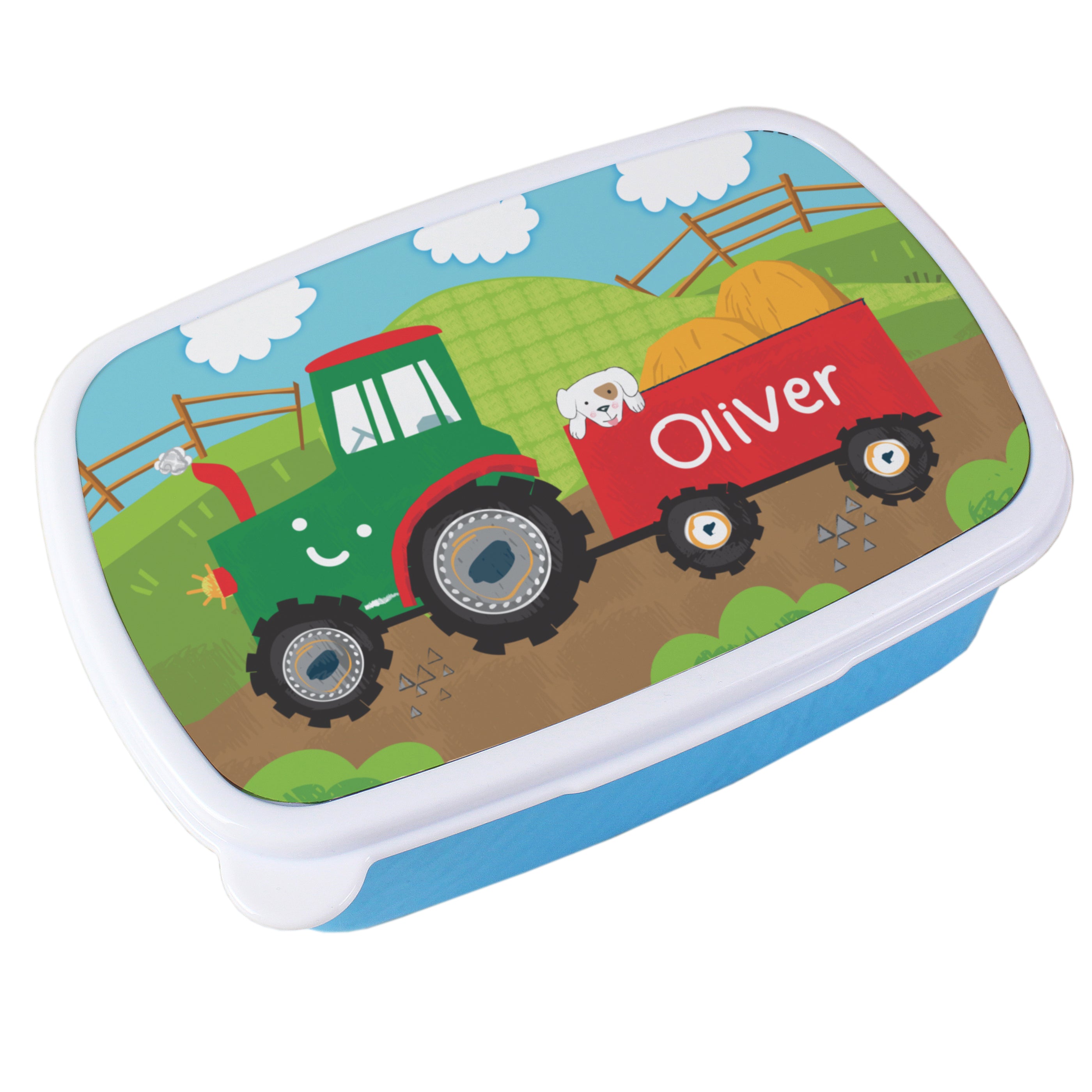 Personalised Tractor Blue Lunch Box