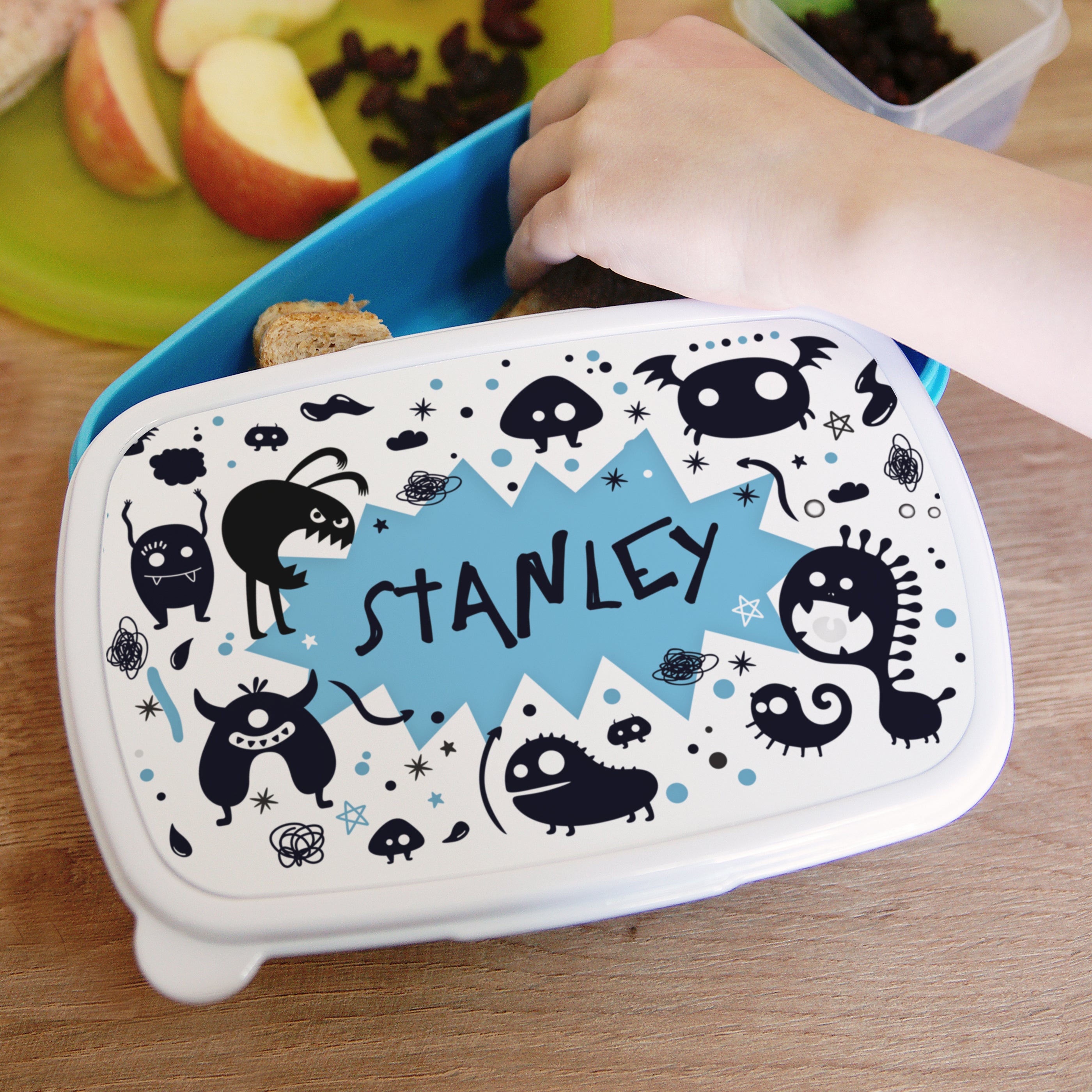 Personalised Monsters Blue Lunch Box