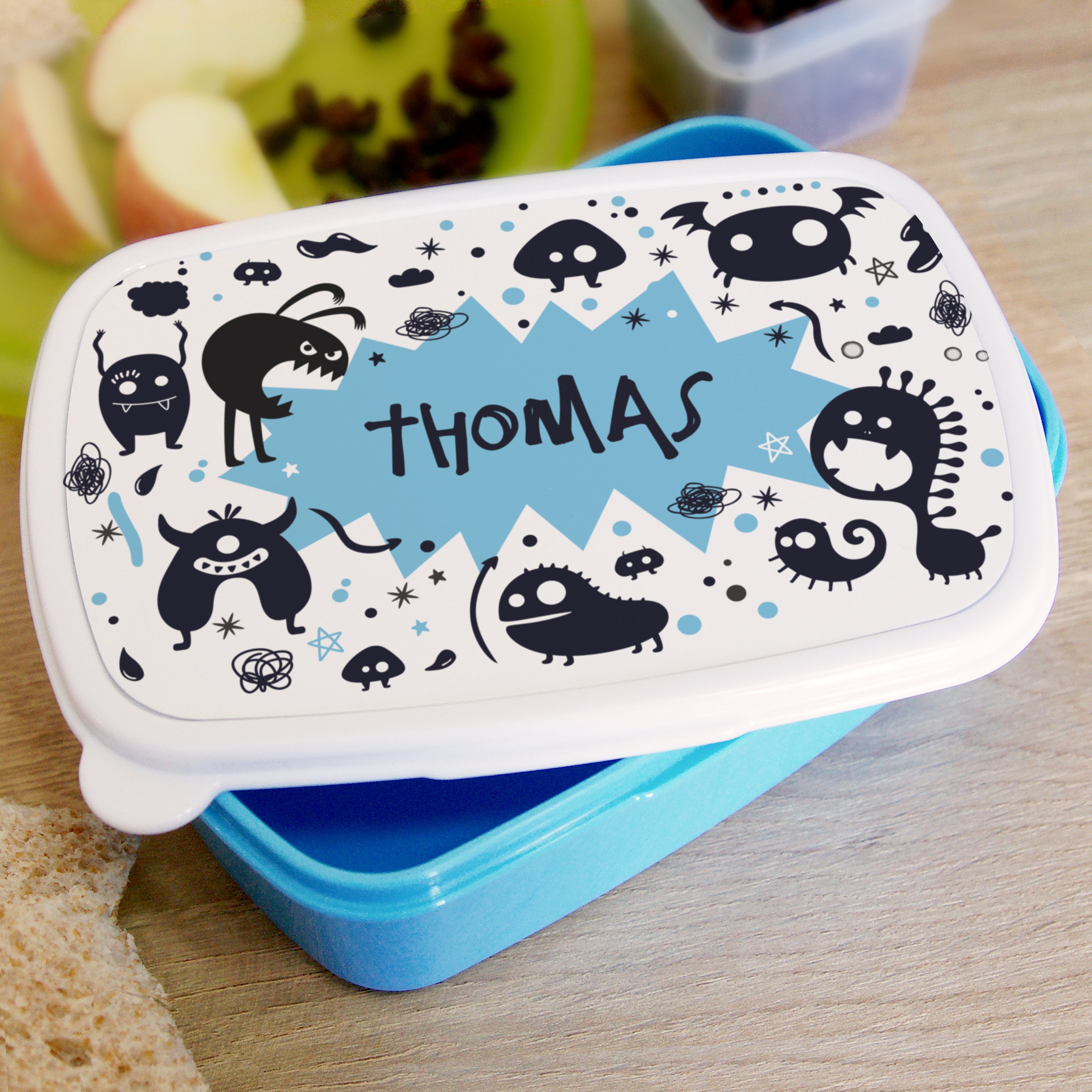 Personalised Monsters Blue Lunch Box