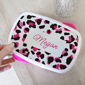 Personalised Leopard Print Pink Lunch Box