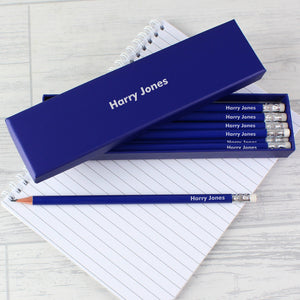 12 Blue Personalised Lead Pencils in a Blue Box