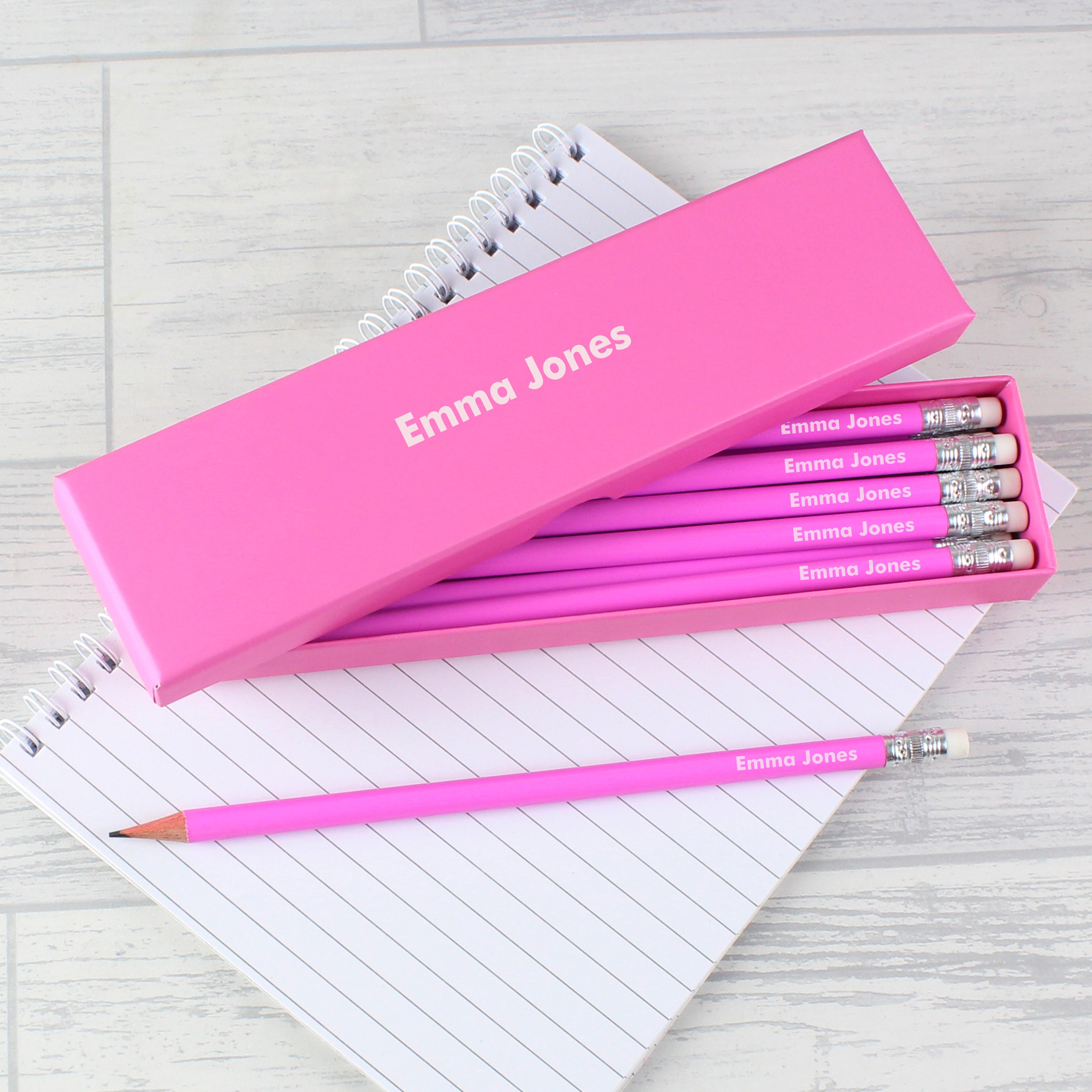 12 Pink Personalised Lead Pencils in a Pink Box