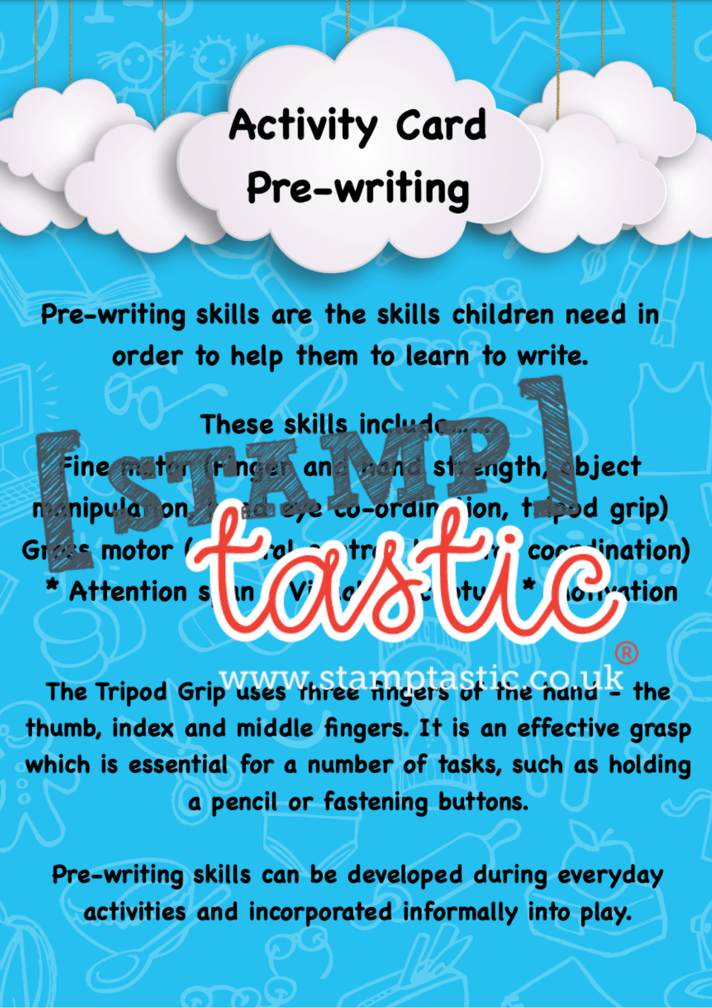 Starting School: Pre Writing Skills Activity Card
