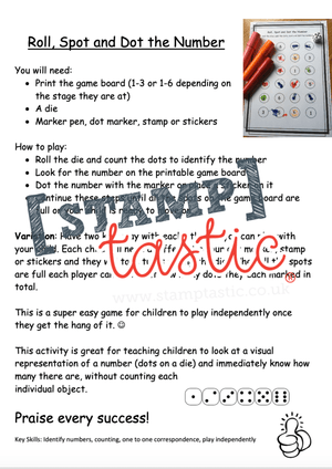 Starting School Free Resource: Roll, Spot and Dot the Number Game - stamptastic-uk