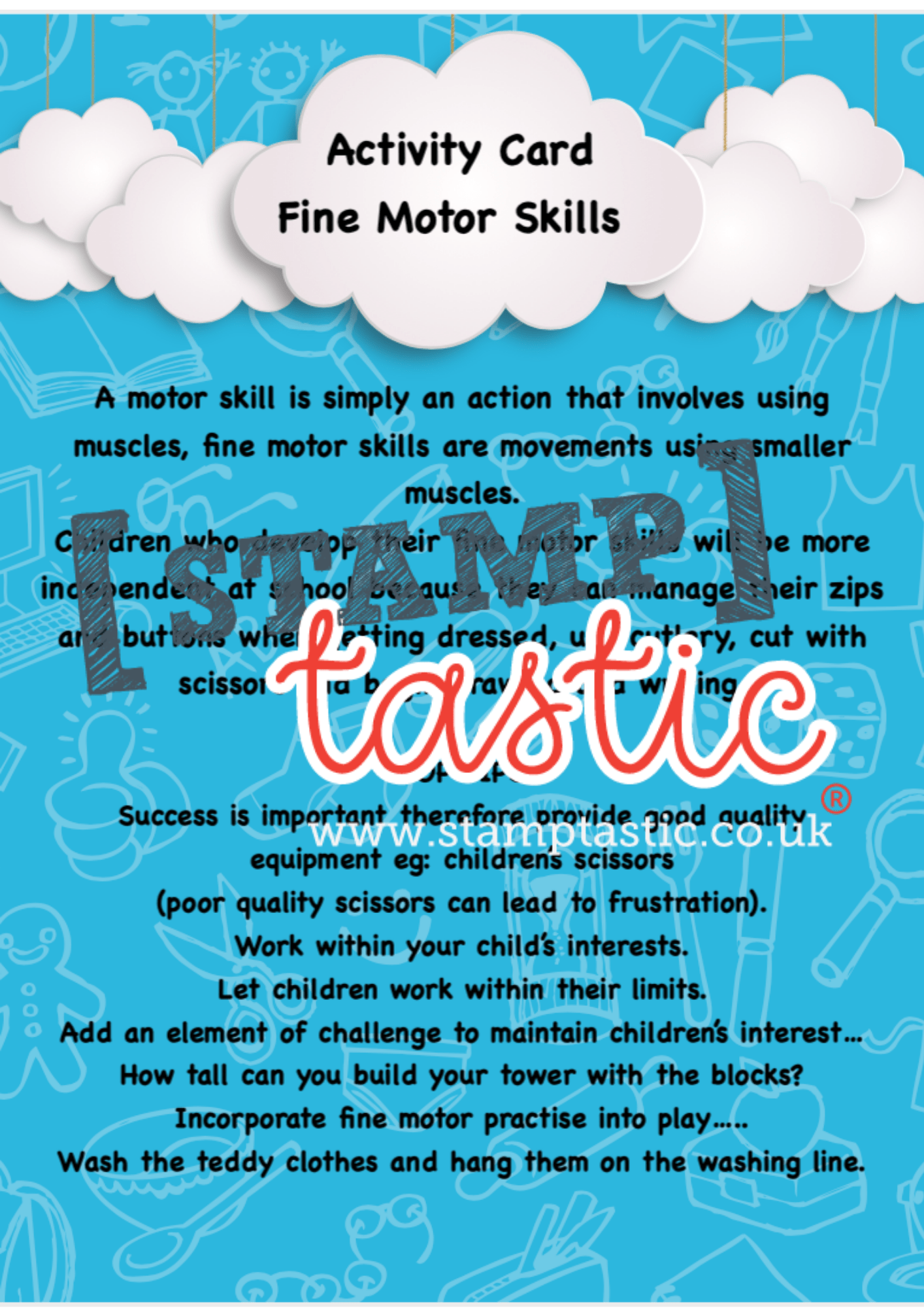 Starting School Free Resource: Fine Motor Skills Activity Card - stamptastic-uk