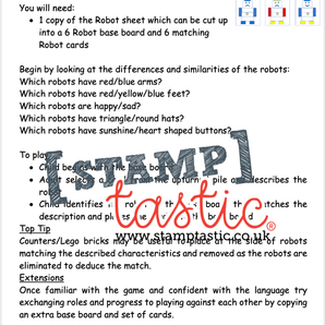 Starting School Free Resource: Robot Game - stamptastic-uk