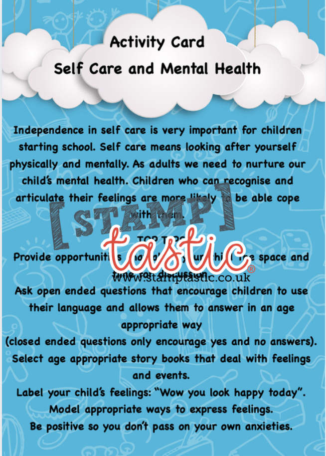 Starting School Free Resource: Self Care and Mental Health Activity Card - stamptastic-uk