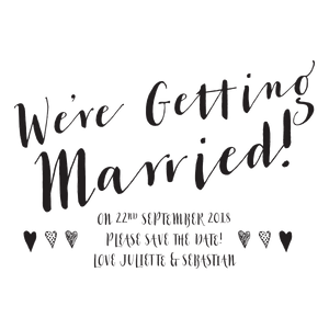 Calligraphy "We're getting Married" Diagonal with hearts - stamptastic-uk